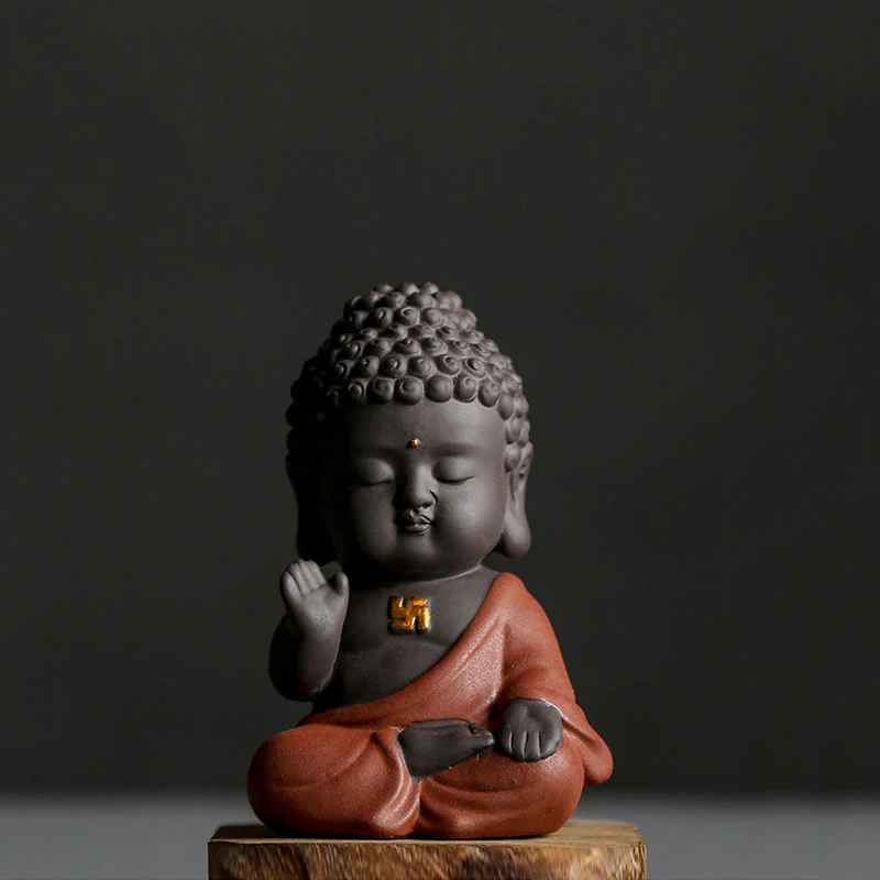 Buddha Stones Piccolo Buddha Serenity Argilla Viola Decorazione della scrivania di casa - Image 3