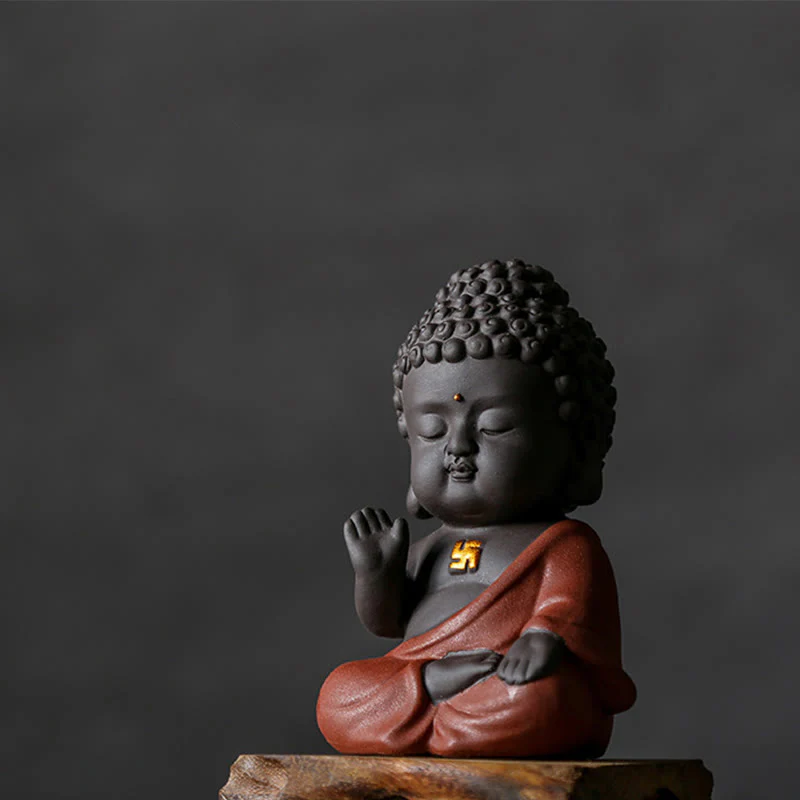 Buddha Stones Piccolo Buddha Serenity Argilla Viola Decorazione della scrivania di casa - Image 6