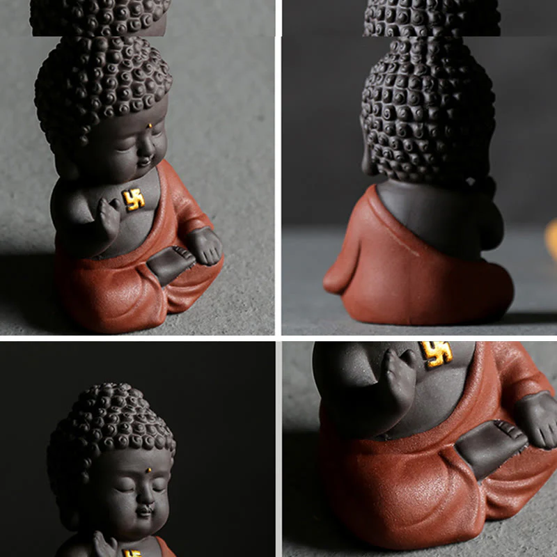 Buddha Stones Piccolo Buddha Serenity Argilla Viola Decorazione della scrivania di casa - Image 7