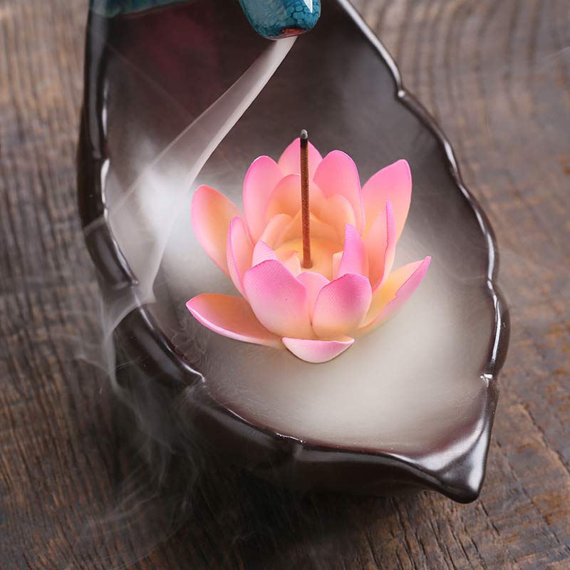 Buddha Stones Piccolo Cervo Ceramica Loto Meditazione Bruciatore Incenso Decorazione - Image 8