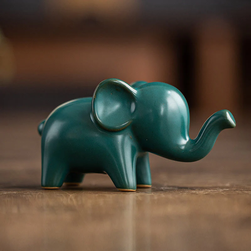 Buddha Stones Piccolo elefante in ceramica per la casa, decorazione da scrivania, statuetta per animali da compagnia - Image 16