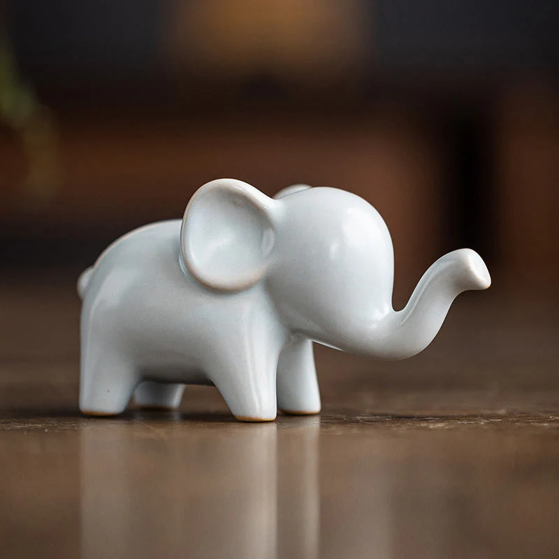 Buddha Stones Piccolo elefante in ceramica per la casa, decorazione da scrivania, statuetta per animali da compagnia - Image 3