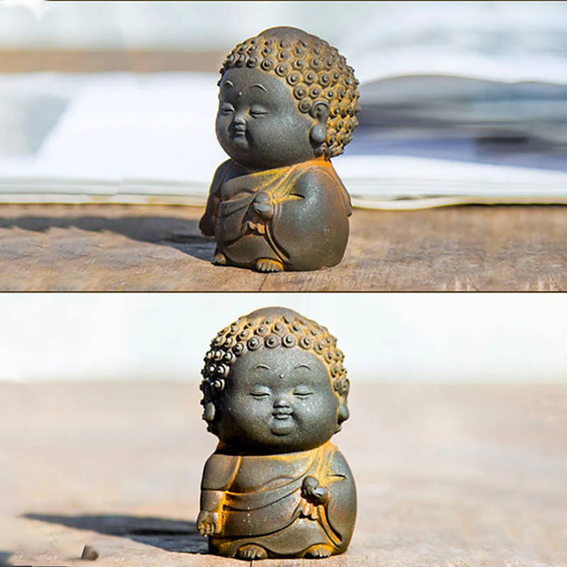 Buddha Stones Piccolo In Piedi Sdraiato Seduto Carino Buddha Polvere di Ferro Ruggine Statua in Resina Decorazione per la Casa - Image 15