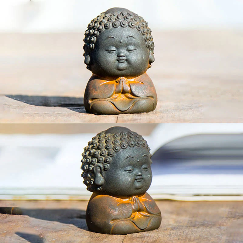 Buddha Stones Piccolo In Piedi Sdraiato Seduto Carino Buddha Polvere di Ferro Ruggine Statua in Resina Decorazione per la Casa - Image 21