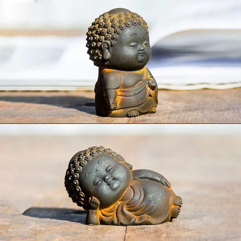 Buddha Stones Piccolo In Piedi Sdraiato Seduto Carino Buddha Polvere di Ferro Ruggine Statua in Resina Decorazione per la Casa - Image 7