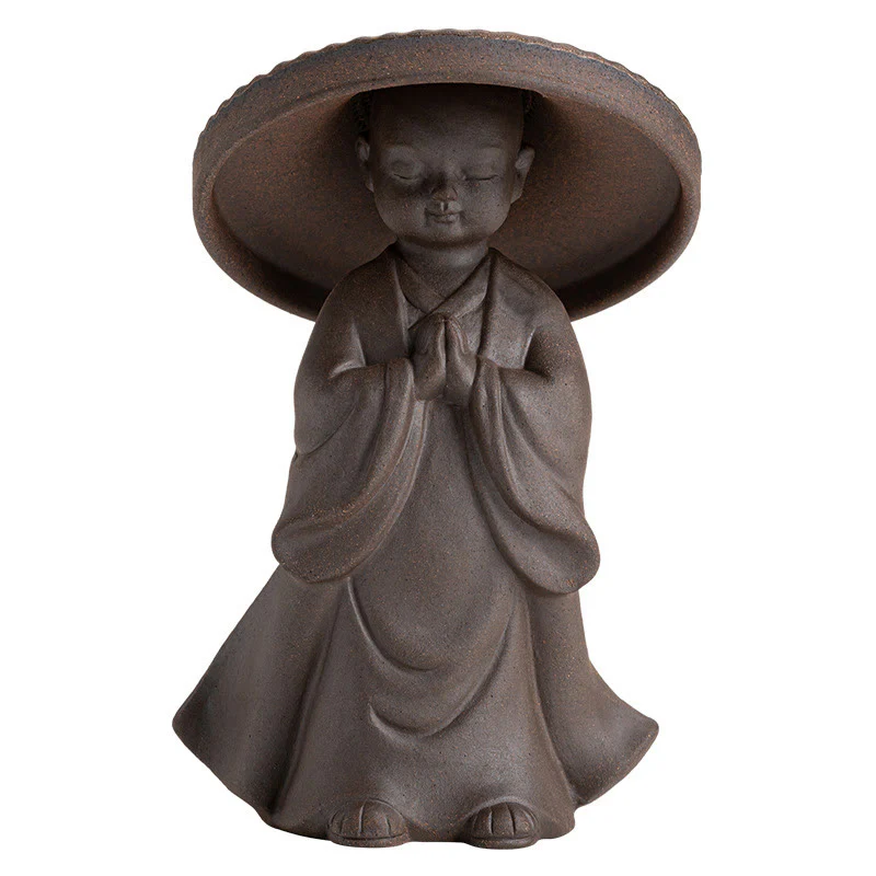 Buddha Stones Piccolo monaco marrone Cappello Colino Ceramica Accessori per il tè Figurina Zen Casa Scrivania Decorazione - Image 12