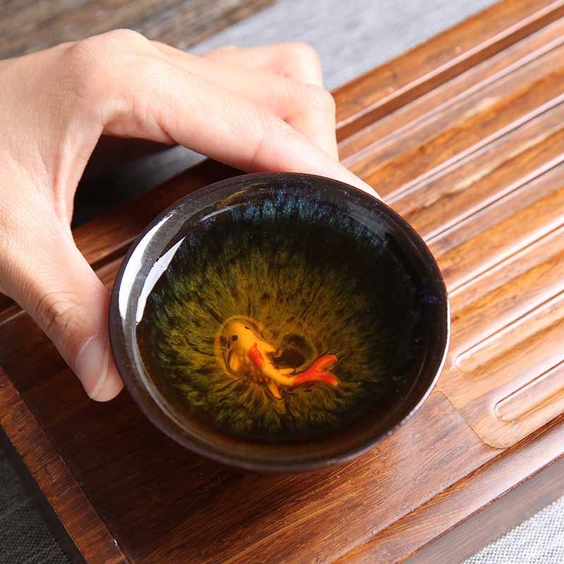 Buddha Stones Piccolo pesce Koi Blu Kiln Change Tazza da tè in ceramica cinese Jianzhan Tazza da tè Kung Fu 75 ml - Image 2