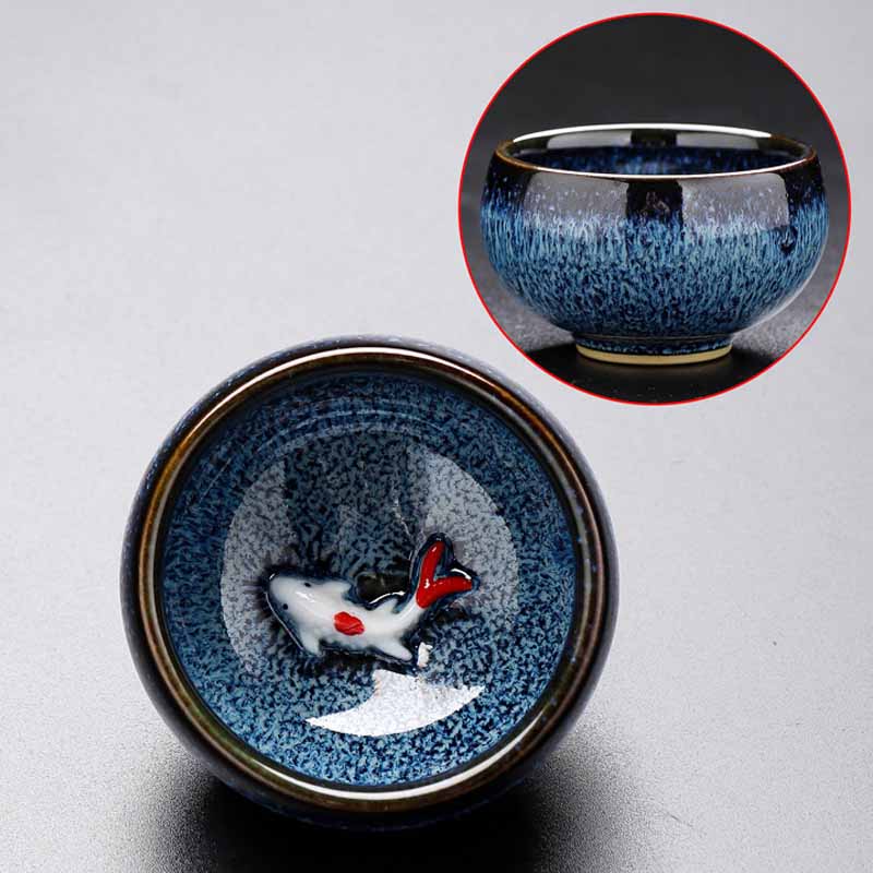 Buddha Stones Piccolo pesce Koi Forno Cambia Cinese Jianzhan Tazza da tè in ceramica Tazza da tè Kung Fu 60ml - Image 10