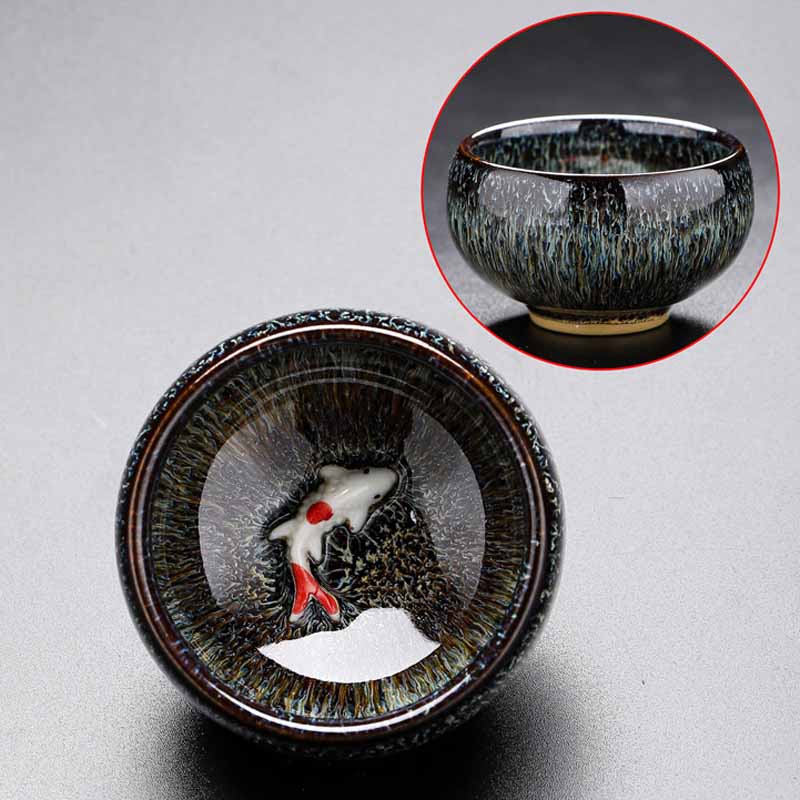 Buddha Stones Piccolo pesce Koi Forno Cambia Cinese Jianzhan Tazza da tè in ceramica Tazza da tè Kung Fu 60ml - Image 11
