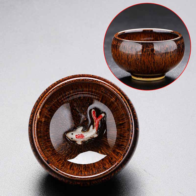 Buddha Stones Piccolo pesce Koi Forno Cambia Cinese Jianzhan Tazza da tè in ceramica Tazza da tè Kung Fu 60ml - Image 13