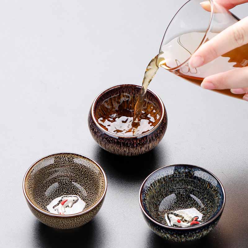 Buddha Stones Piccolo pesce Koi Forno Cambia Cinese Jianzhan Tazza da tè in ceramica Tazza da tè Kung Fu 60ml - Image 2