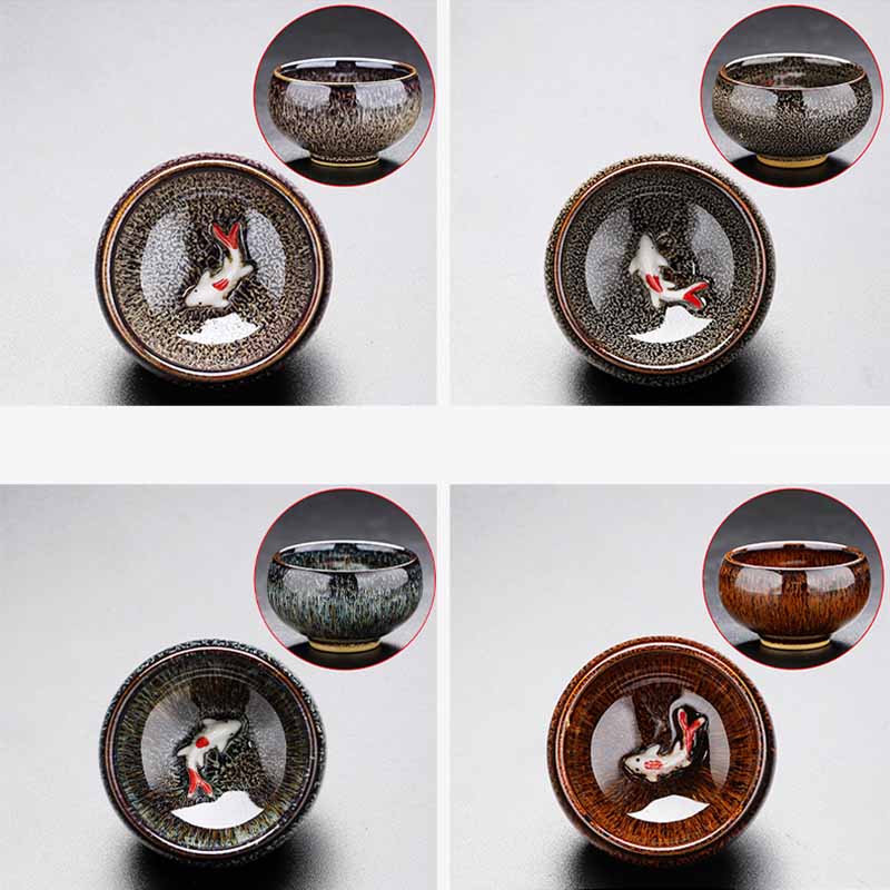 Buddha Stones Piccolo pesce Koi Forno Cambia Cinese Jianzhan Tazza da tè in ceramica Tazza da tè Kung Fu 60ml - Image 20