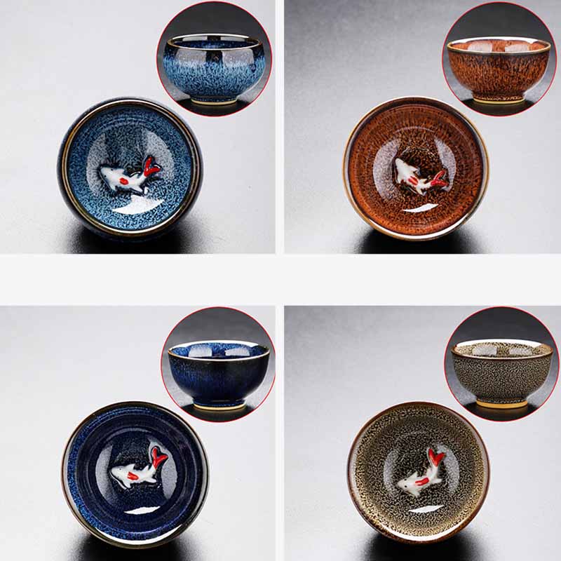 Buddha Stones Piccolo pesce Koi Forno Cambia Cinese Jianzhan Tazza da tè in ceramica Tazza da tè Kung Fu 60ml - Image 21