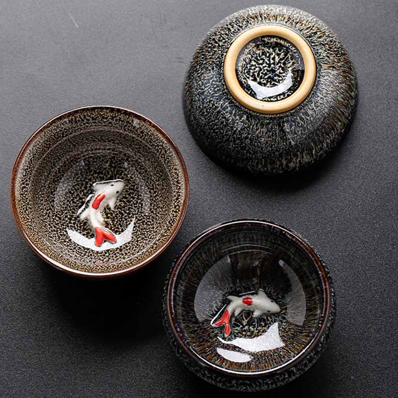 Buddha Stones Piccolo pesce Koi Forno Cambia Cinese Jianzhan Tazza da tè in ceramica Tazza da tè Kung Fu 60ml - Image 22