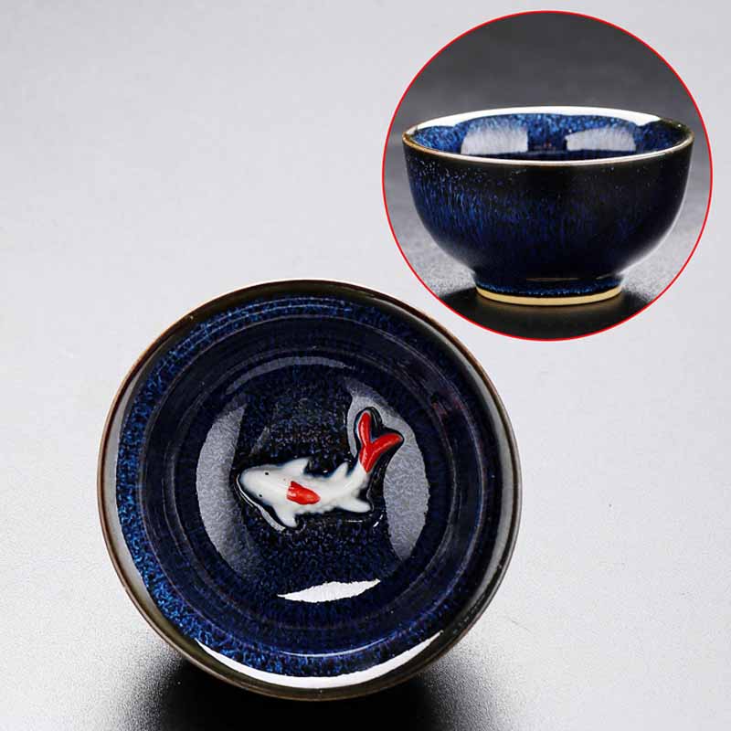 Buddha Stones Piccolo pesce Koi Forno Cambia Cinese Jianzhan Tazza da tè in ceramica Tazza da tè Kung Fu 60ml - Image 3