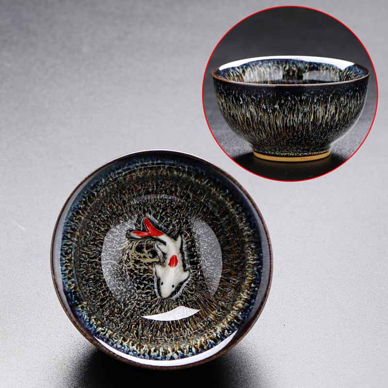 Buddha Stones Piccolo pesce Koi Forno Cambia Cinese Jianzhan Tazza da tè in ceramica Tazza da tè Kung Fu 60ml - Image 4