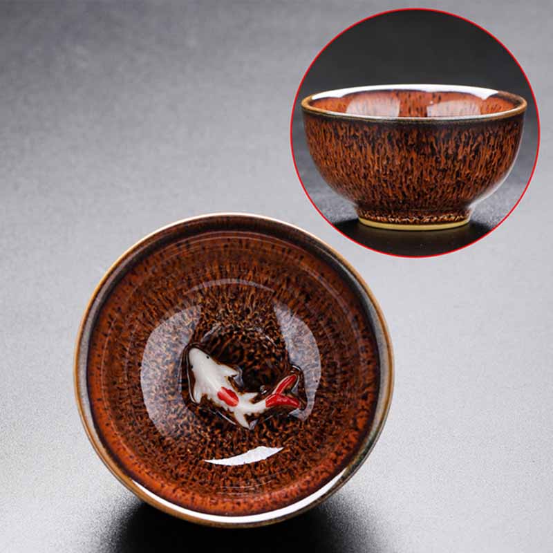 Buddha Stones Piccolo pesce Koi Forno Cambia Cinese Jianzhan Tazza da tè in ceramica Tazza da tè Kung Fu 60ml - Image 5