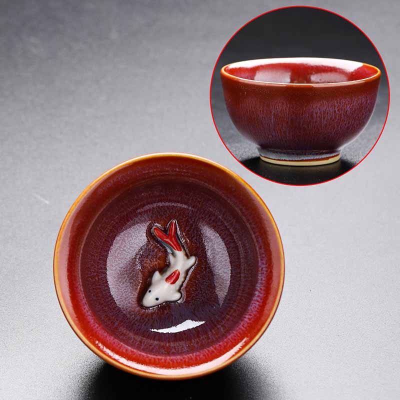 Buddha Stones Piccolo pesce Koi Forno Cambia Cinese Jianzhan Tazza da tè in ceramica Tazza da tè Kung Fu 60ml - Image 6