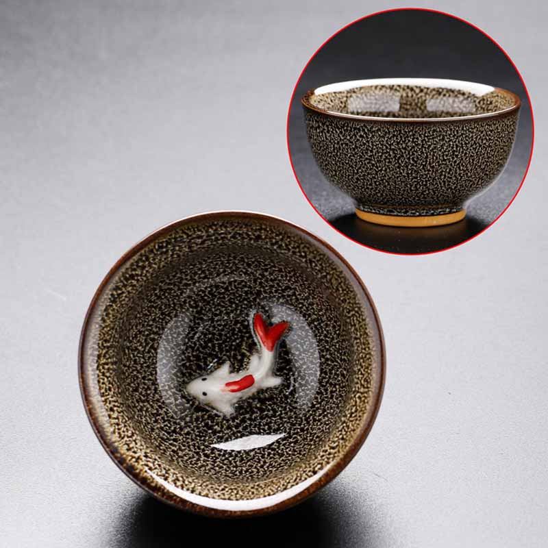 Buddha Stones Piccolo pesce Koi Forno Cambia Cinese Jianzhan Tazza da tè in ceramica Tazza da tè Kung Fu 60ml - Image 7