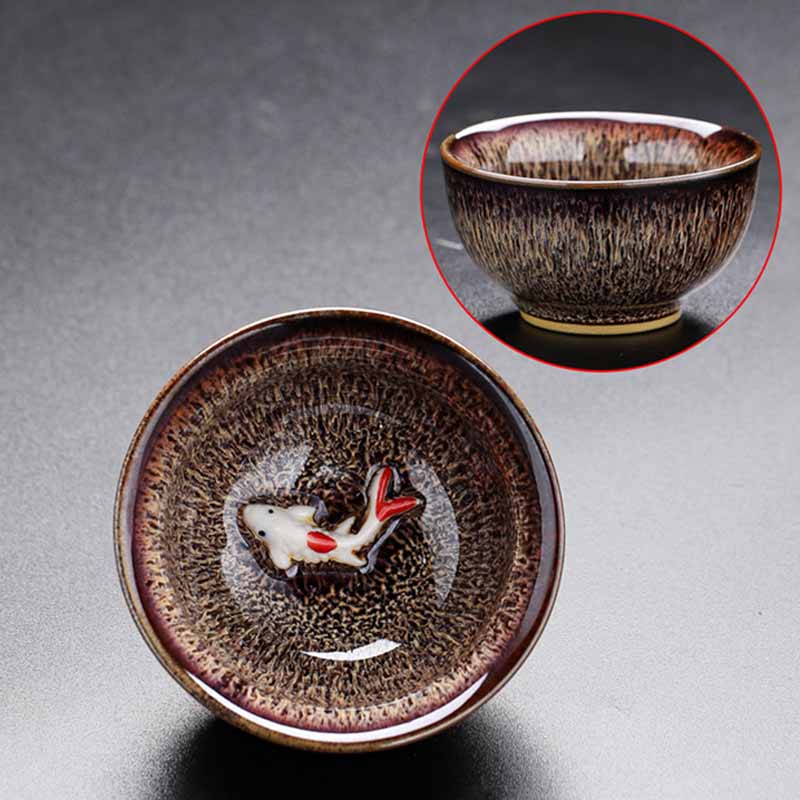 Buddha Stones Piccolo pesce Koi Forno Cambia Cinese Jianzhan Tazza da tè in ceramica Tazza da tè Kung Fu 60ml - Image 8