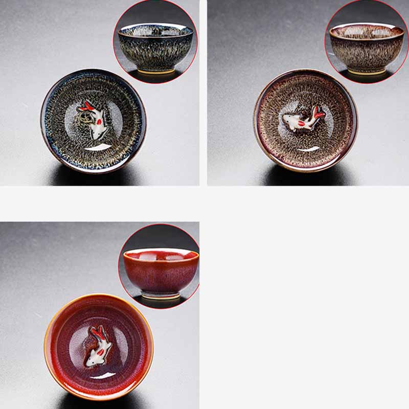 Buddha Stones Piccolo pesce Koi Forno Cambia Cinese Jianzhan Tazza da tè in ceramica Tazza da tè Kung Fu 60ml - Image 9
