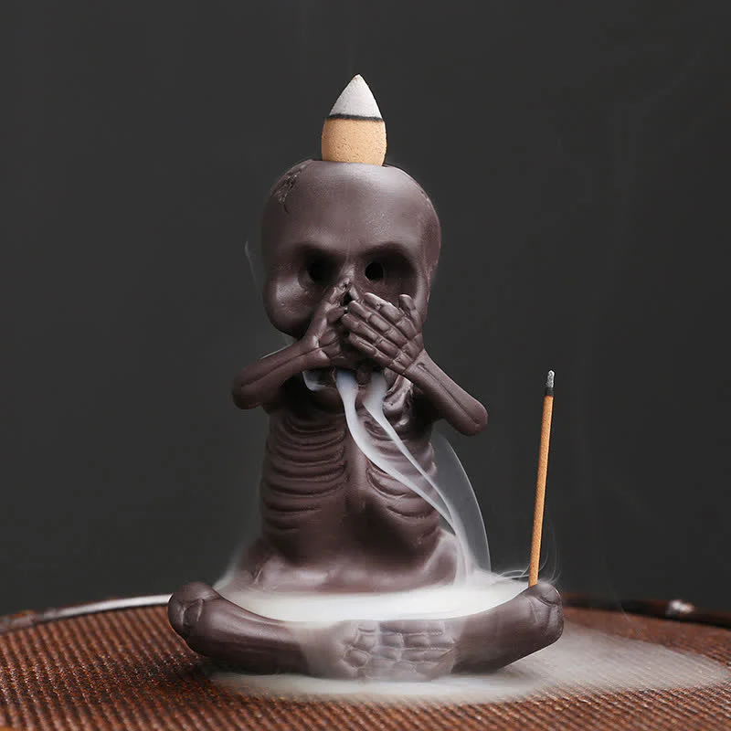 Buddha Stones Piccolo teschio Fantasma Argilla viola Fontana di fumo a riflusso Bruciatore di incenso della pace Decorazione - Image 11