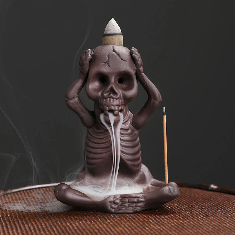 Buddha Stones Piccolo teschio Fantasma Argilla viola Fontana di fumo a riflusso Bruciatore di incenso della pace Decorazione - Image 13