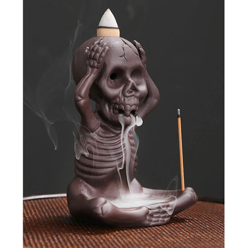 Buddha Stones Piccolo teschio Fantasma Argilla viola Fontana di fumo a riflusso Bruciatore di incenso della pace Decorazione - Image 14