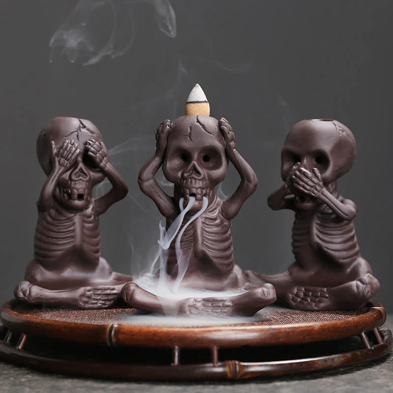Buddha Stones Piccolo teschio Fantasma Argilla viola Fontana di fumo a riflusso Bruciatore di incenso della pace Decorazione - Image 2
