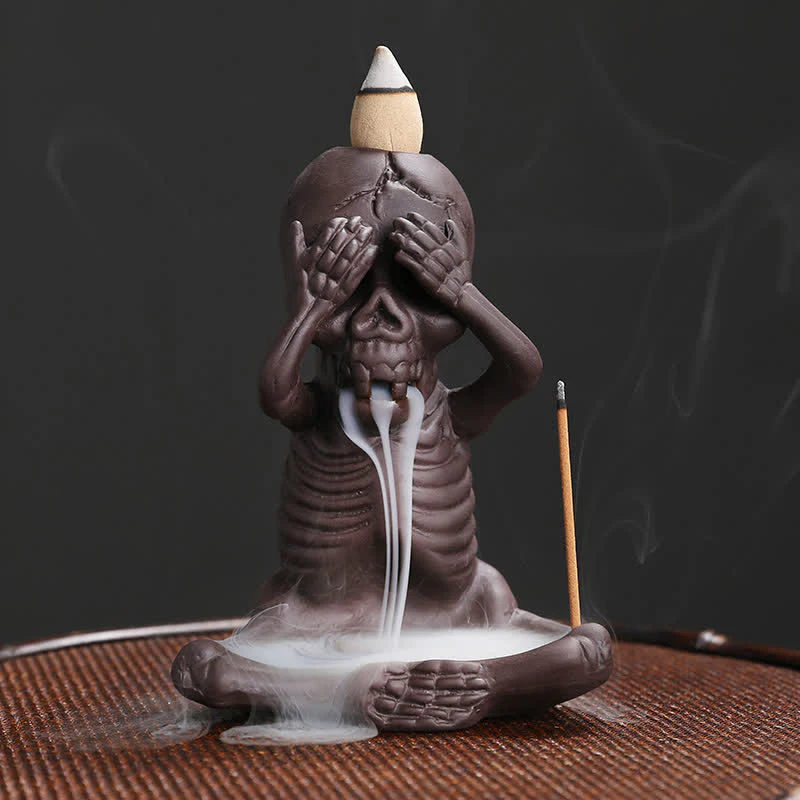 Buddha Stones Piccolo teschio Fantasma Argilla viola Fontana di fumo a riflusso Bruciatore di incenso della pace Decorazione - Image 3