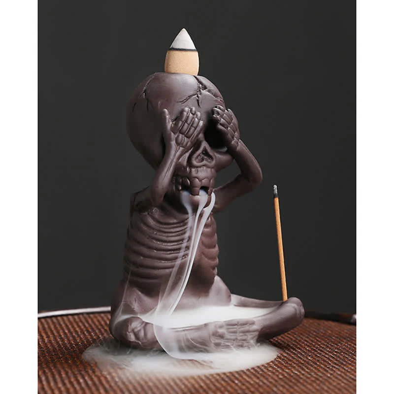 Buddha Stones Piccolo teschio Fantasma Argilla viola Fontana di fumo a riflusso Bruciatore di incenso della pace Decorazione - Image 4