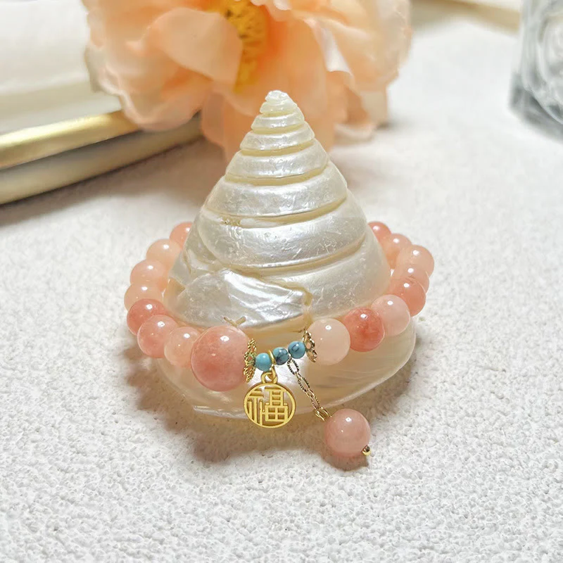 Buddha Stones Pietra arancione naturale Turchese Fu Character Charm Bracciale fortuna