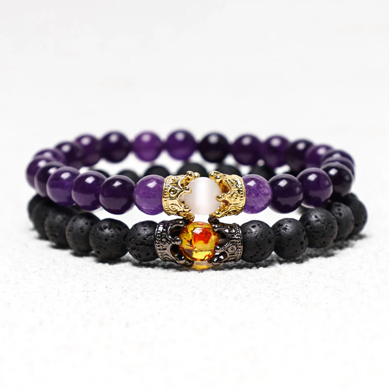Buddha Stones Pietra naturale Corona del re e della regina Perline di energia curativa Bracciale di coppia - Image 4