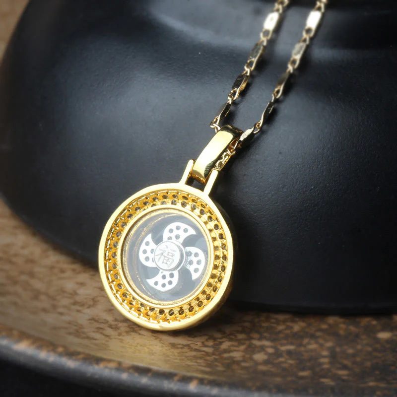 Buddha Stones placcato oro rame ottone girevole mulino a vento Fu Balance collana pendente - Image 12