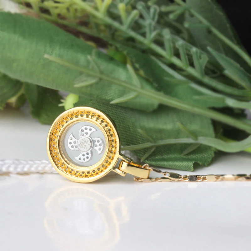 Buddha Stones placcato oro rame ottone girevole mulino a vento Fu Balance collana pendente - Image 13