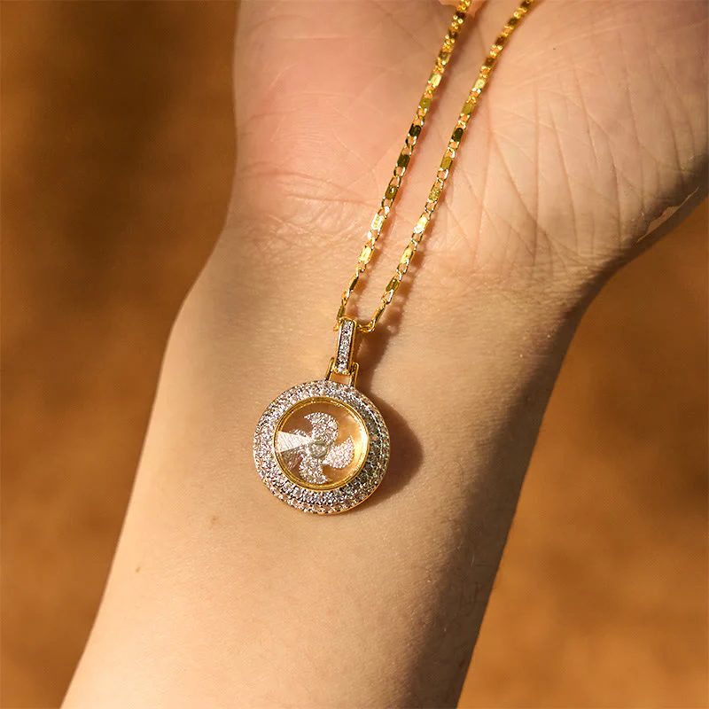 Buddha Stones placcato oro rame ottone girevole mulino a vento Fu Balance collana pendente - Image 3