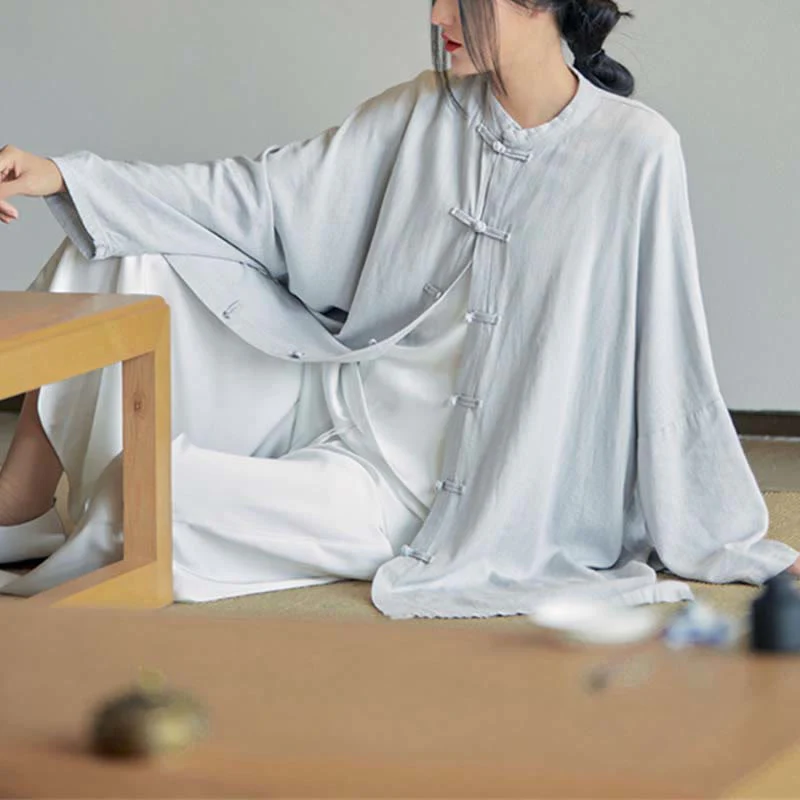 Buddha Stones Plain Frog-Bottone Design Camicia Zen Tai Chi Meditazione Top Abbigliamento Cotone Lino Giacca - Image 2