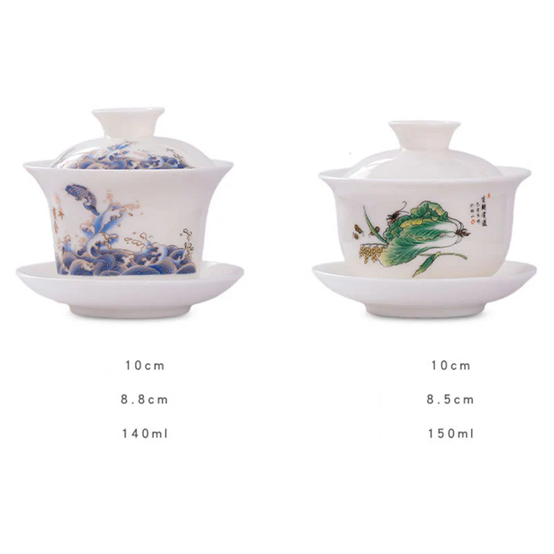 Buddha Stones porcellana bianca paesaggio di montagna campagna ceramica gaiwan tazza da tè kung fu tazza da tè e piattino con coperchio - Image 13