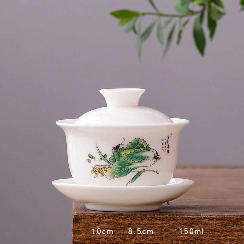 Buddha Stones porcellana bianca paesaggio di montagna campagna ceramica gaiwan tazza da tè kung fu tazza da tè e piattino con coperchio - Image 14