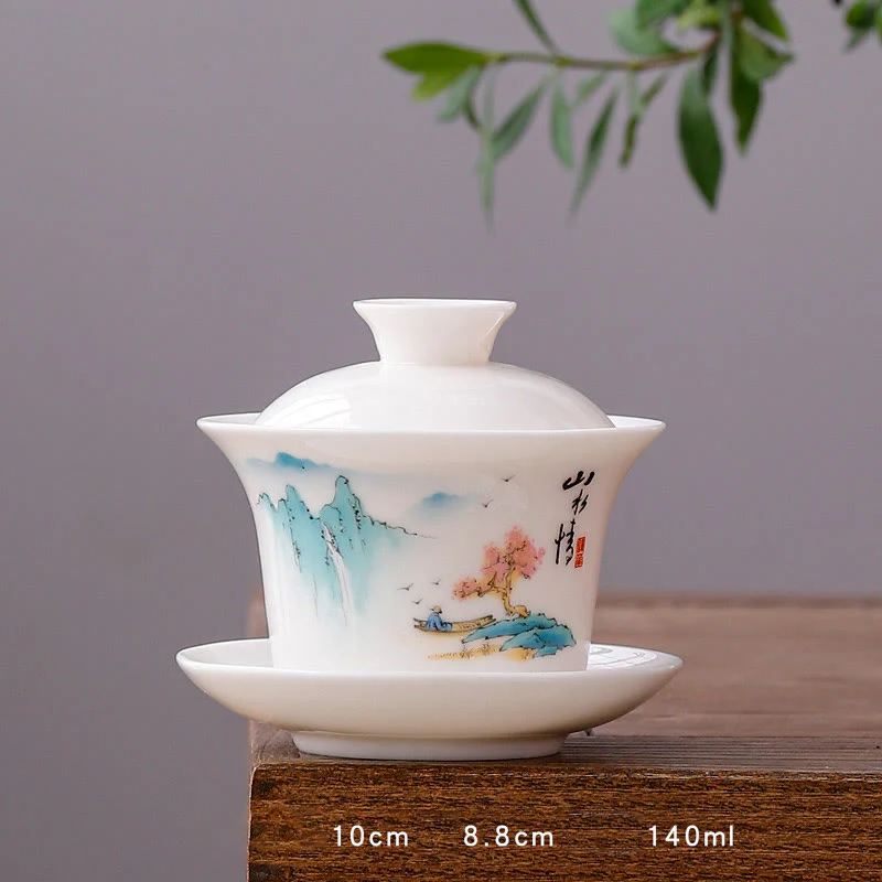 Buddha Stones porcellana bianca paesaggio di montagna campagna ceramica gaiwan tazza da tè kung fu tazza da tè e piattino con coperchio - Image 25