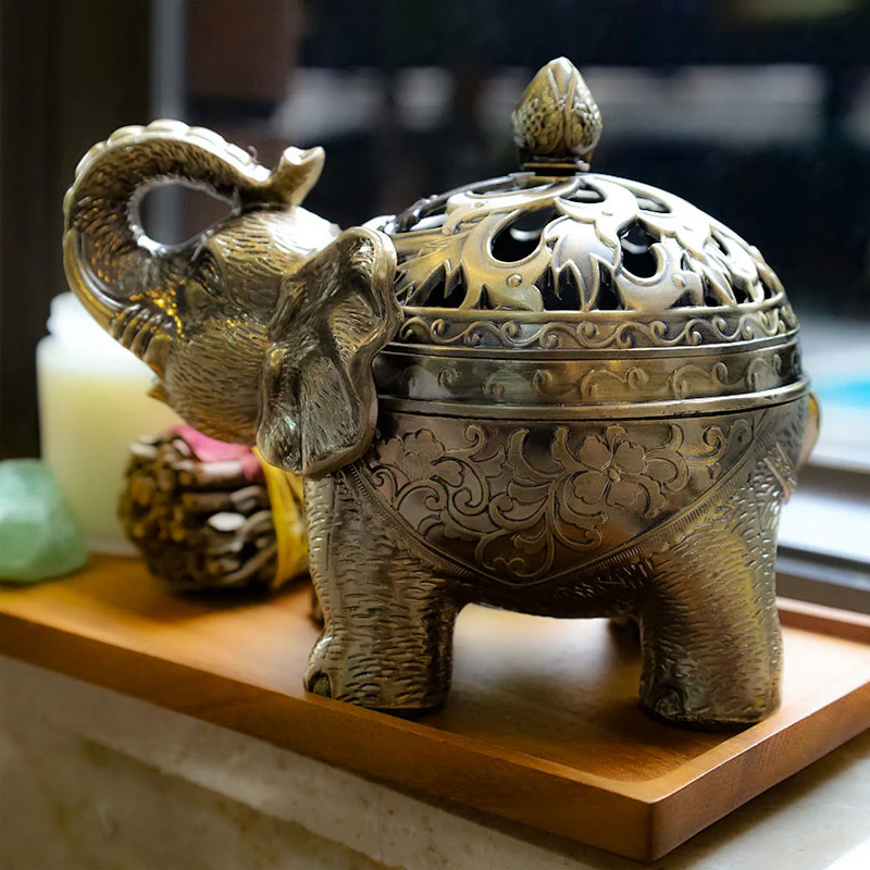 Buddha Stones Porta incenso in lega di elefante, decorazione per la casa, bruciatore di incenso - Image 10