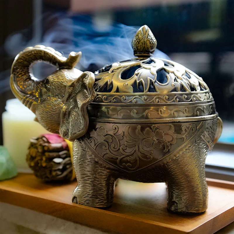 Buddha Stones Porta incenso in lega di elefante, decorazione per la casa, bruciatore di incenso - Image 9