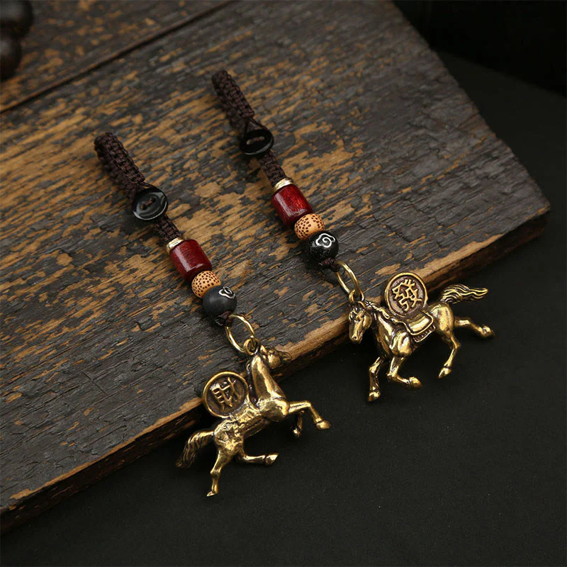 Buddha Stones Anno del Cavallo Rame Ottone Monete dei Cinque Imperatori Pixiu Portachiavi per Allontanare gli Spiriti Maligni - Image 13
