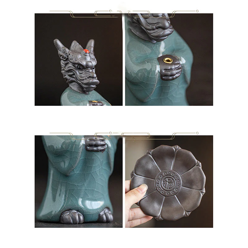 Buddha Stones Prega Drago Re Loto Base Fu Carattere Ceramica Guarigione Bruciatore di Incenso Decorazione da Scrivania - Image 10