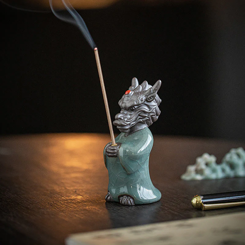 Buddha Stones Prega Drago Re Loto Base Fu Carattere Ceramica Guarigione Bruciatore di Incenso Decorazione da Scrivania - Image 14