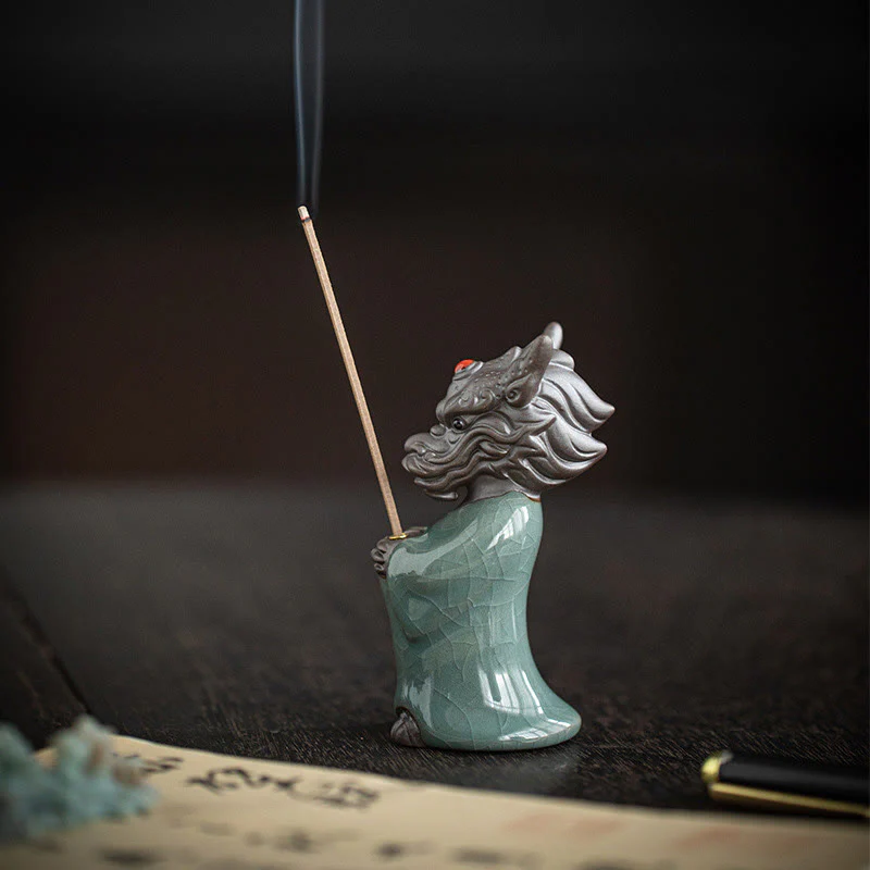 Buddha Stones Prega Drago Re Loto Base Fu Carattere Ceramica Guarigione Bruciatore di Incenso Decorazione da Scrivania - Image 15