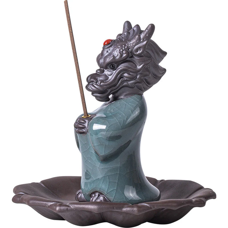 Buddha Stones Prega Drago Re Loto Base Fu Carattere Ceramica Guarigione Bruciatore di Incenso Decorazione da Scrivania - Image 17