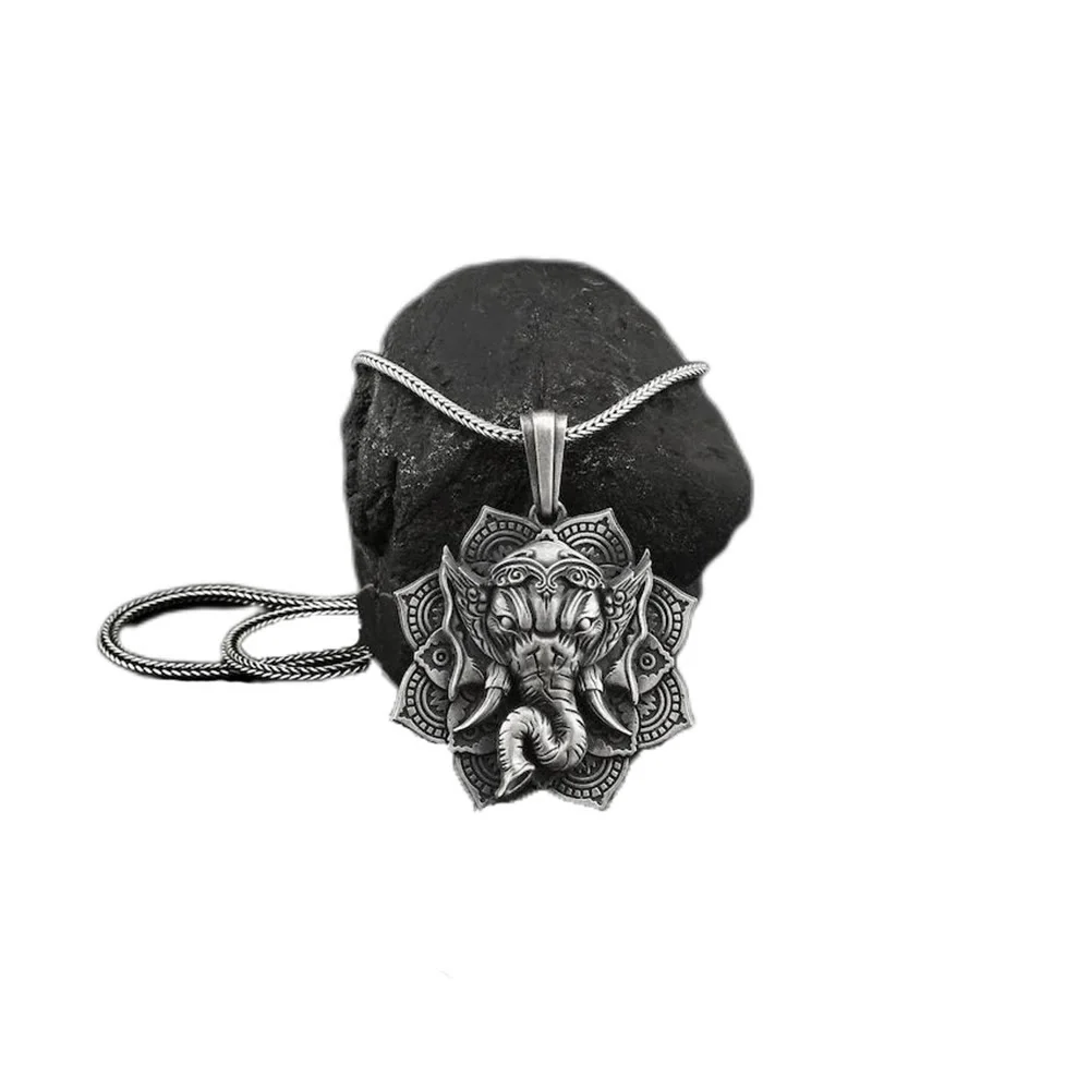 Buddha Stones Pure Tin Ganesh Ganpati Elefante Protezione Amuleto Collana Pendente - Image 3
