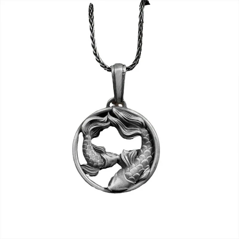 Buddha Stones Pure Tin Pesci Doppio Koi Pesce Ricchezza Collana Pendente - Image 4