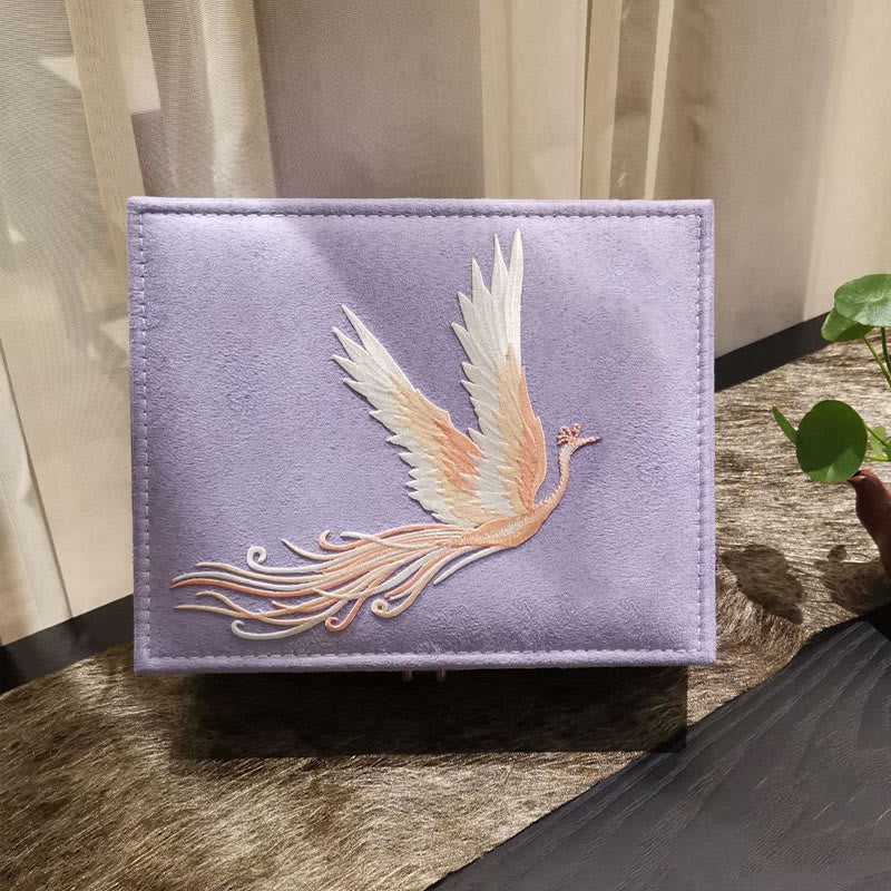 Buddha Stones Purple Phoenix Jewelry Box Organizer Scatola portaoggetti per gioielli a due strati Scatola di flanella - Image 13